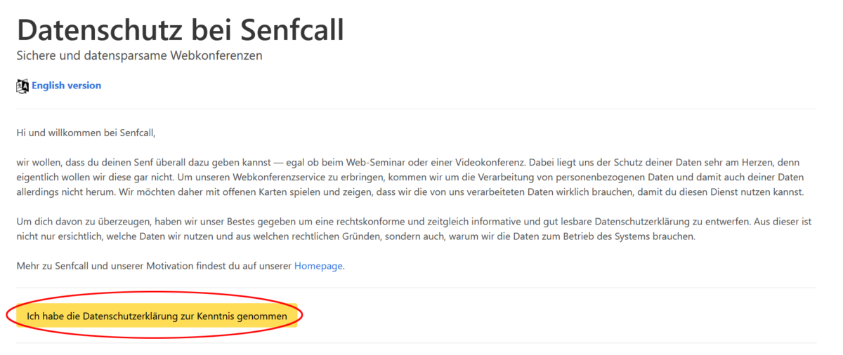 Datenschutz bei Senfcall