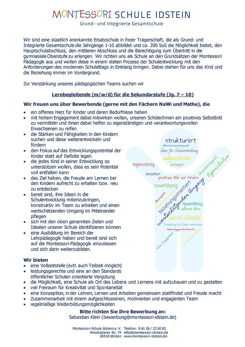 Stellenausschreibung Sekundarstufe